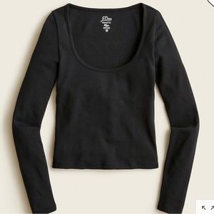 J. Crew Scoopneck Ribbed Long-Sleeve Cotton T-Shirt Top ~ L ~ Black ~ BF367